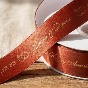 Lazo De Raso Terracotta dorada aniversario Nombre personalizado