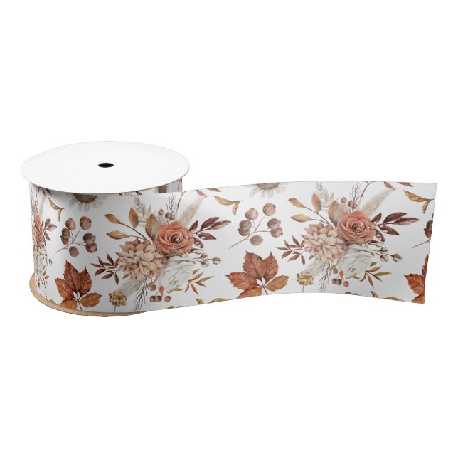 Lazo De Raso Terracotta Rust Boho Floral Fall (Carrete)