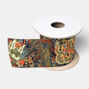 Lazo De Raso Textil con estampado de dragón chino vintage Arte