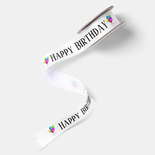 Lazo De Raso Texto de Feliz Cumpleaños con Globos de Fiesta