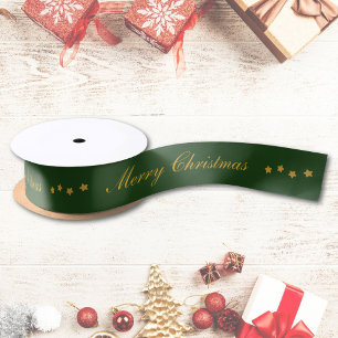 Lazo De Raso Texto personalizado de Feliz Navidad Verde Chic