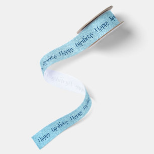 Lazo De Raso Tipografía Retro de Feliz Cumpleaños Azul Sobre Az