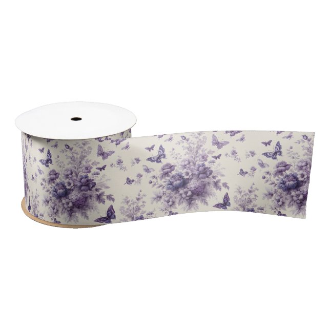 Lazo De Raso Toile Fleurie Morple Butterflies (Carrete)