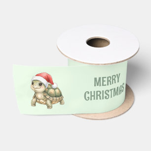 Lazo De Raso Tortuga de Navidad con sombrero de Santa en acuare