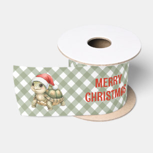 Lazo De Raso Tortuga de Navidad con sombrero de Santa en acuare