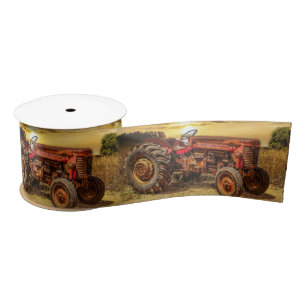 Lazo De Raso Tractor de granja rojo de vintage