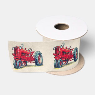 Lazo De Raso Tractor rojo retro con ojos