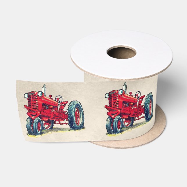 Lazo De Raso Tractor rojo retro con ojos (Carrete)