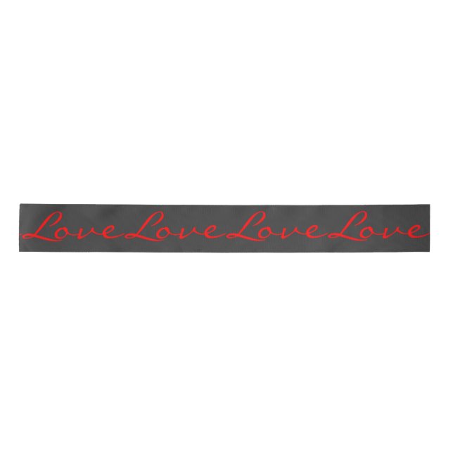 Lazo De Raso Trendy Calligraphy Grey Red Love Boda (Anverso)
