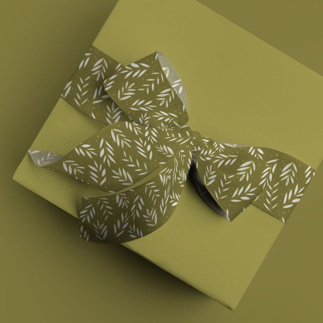 Lazo De Raso Trendy Sprig Green (Botanical sprigs holiday ribbon.)