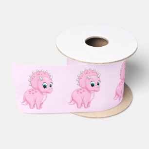 Lazo De Raso Triceratops Dinosaurio Rosa Bebé Adorable