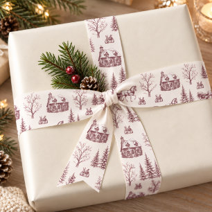 Lazo De Raso Trineo de Caballo de Toile de Navidad Burdeos Vint