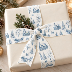 Lazo De Raso Trineo de Caballo de Toile de Navidad en Azul Crem