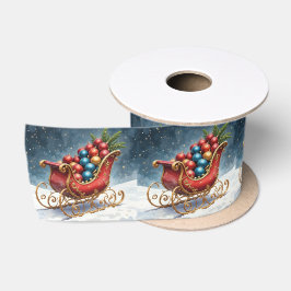 Lazo De Raso Trineo de Navidad vintage acuarela