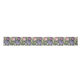 Lazo De Raso Tulipanes clásicos rosa, morado y blanco
