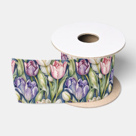 Lazo De Raso Tulipanes clásicos rosa, morado y blanco