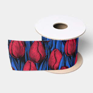 Lazo De Raso Tulipanes en rojo y azul
