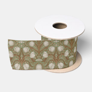 Lazo De Raso Tulipanes Retro Nouveau en salvia y marrón