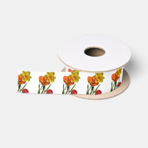 Lazo De Raso Tulipanes rojos y flores de narciso amarillas
