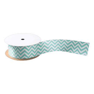 Lazo De Raso Turquoise Aqua White Large Chevron ZigZag Pattern
