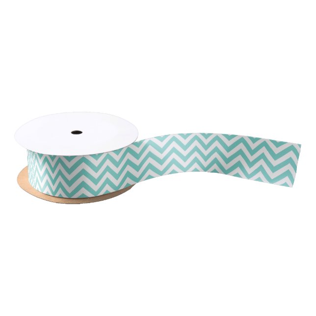 Lazo De Raso Turquoise Aqua White Large Chevron ZigZag Pattern (Carrete)