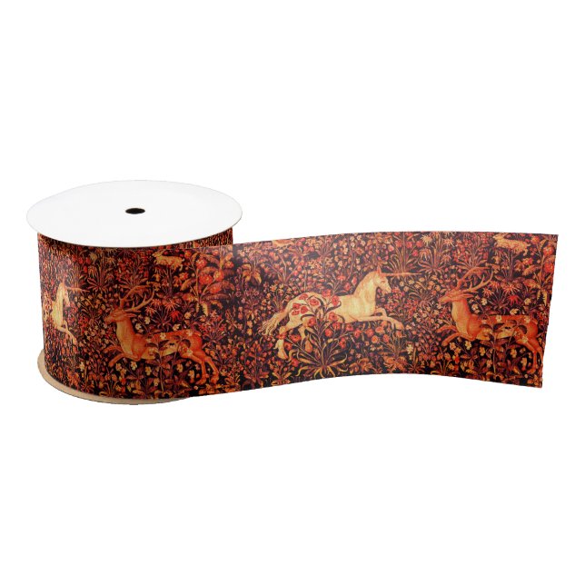 LAZO DE RASO UNICORN Y DEER,FLORES,ANIMALES FORESTALES (Carrete)