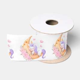 Lazo De Raso Unicornio bebé sobre la luna con flores