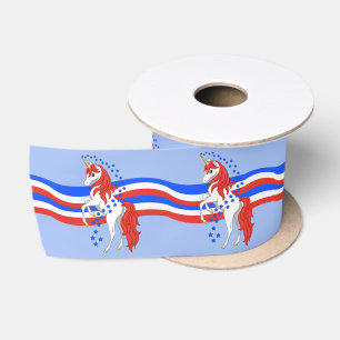 Lazo De Raso Unicornio Patriótico Americano Rojo Blanco Azul