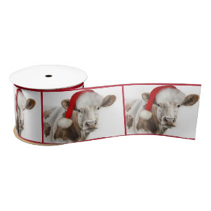 Lazo De Raso Vaca Hereford con Santa Claus Gorra Satin Ribbon