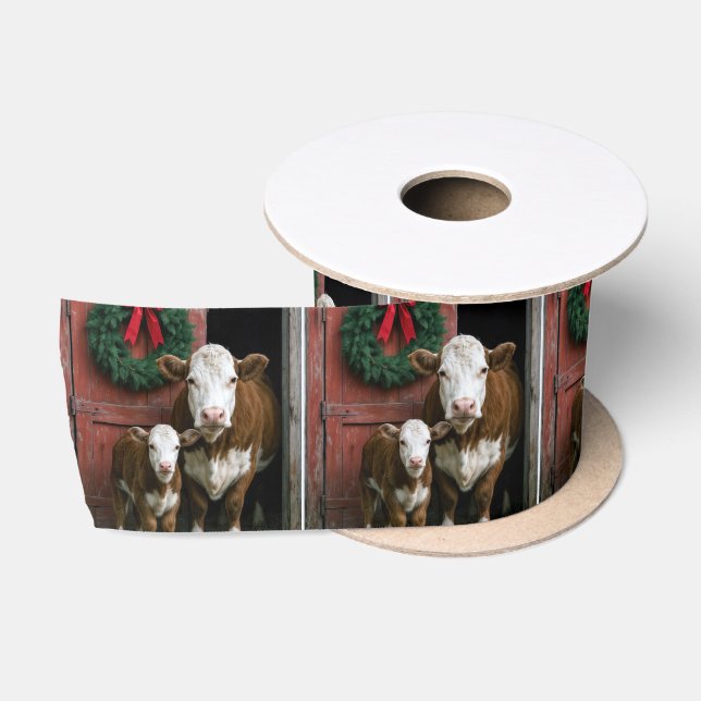 Lazo De Raso Vaca y ternero Hereford de Navidad (Carrete)