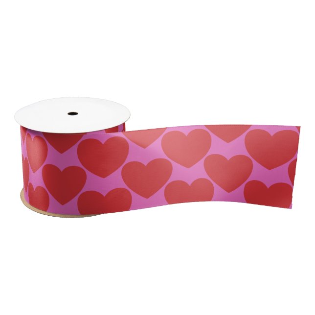 Lazo De Raso Valentine's Day Pink and Red Heart Pattern (Carrete)