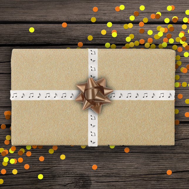 Lazo De Raso Variedad de notas de música negra sobre blanco (All occasion or birthday ribbon with a musical theme with black music notes on white for gift wrap.)