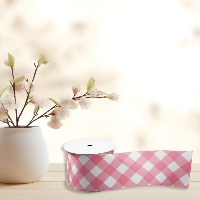 Lazo De Raso Verano de tártaro rosado (Pink Tartar plaid summer Satin Ribbon)