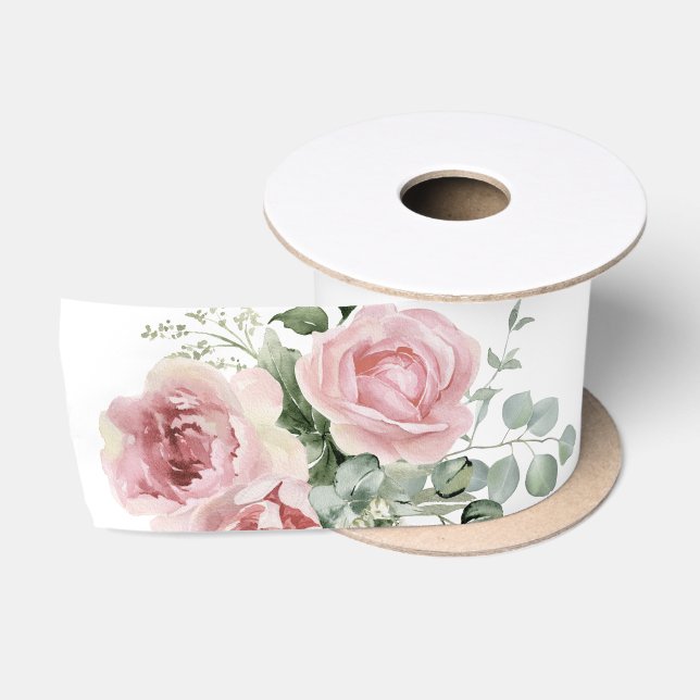 Lazo De Raso Verde botánico rosa rosado (Carrete)