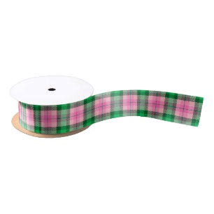 Lazo De Raso Verde Esmeralda, Cuadro Escocés Preppy Rosa Fuerte
