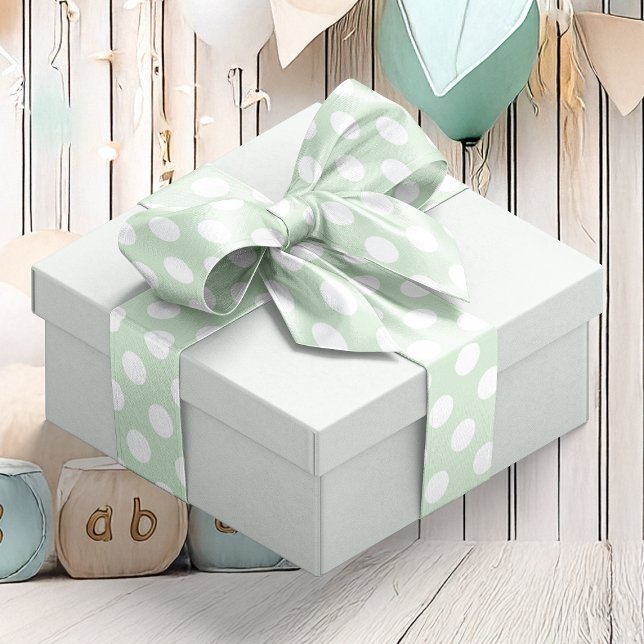 Lazo De Raso Verde Pastel con Lunares (Pastel Green Spotted Satin Ribbon)