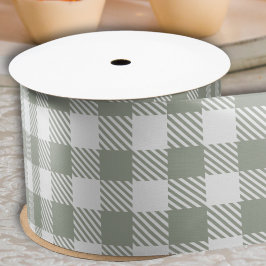 Lazo De Raso Verde Salvia Cuadros Plaid Gingham Campo