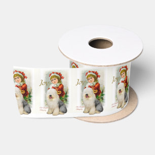 Lazo De Raso Viejo pastor inglés Vintage Christmas