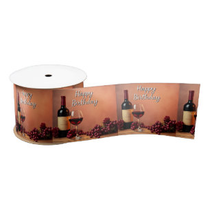 Lazo De Raso Viñedo Elegante Feliz Cumpleaños Vino y Uvas