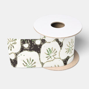 Lazo De Raso Vintage 1902 Japonés Floral: Flor Blanca Negra