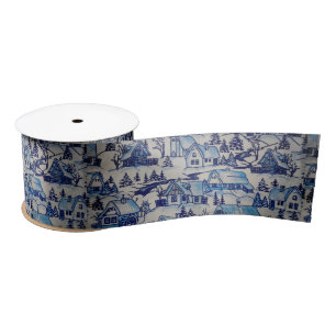 Lazo De Raso Vintage Blue Navidades Holiday Village