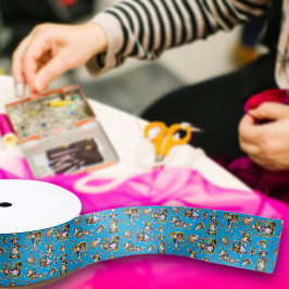 Lazo De Raso Vintage Blue Watercolor Easter Bunny Pattern