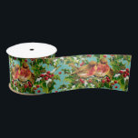 Lazo De Raso Vintage Christmas Birds Holly Faux Gold Pattern<br><div class="desc">Este patrón representa a los pájaros sentados en las ramas grises con nieve y con un contorno y líneas de Relieve metalizado de imitación de oro decorativas sobre un fondo verde azulado claro. Puede cambiar el color de fondo haciendo clic en el botón "Personalizar" y, a continuación, en la inscripción...</div>