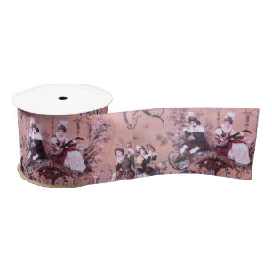 Lazo De Raso Vintage French Pink Toile Estilo Victoriano Floral