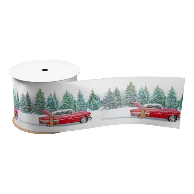 Lazo De Raso Vintage Red Car Snow (Carrete)