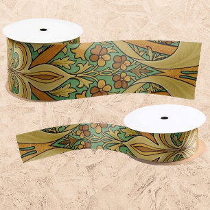 Lazo De Raso Vintage William Morris Naranja Amarillo Verde