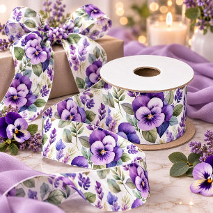 Lazo De Raso Violetas Florales Elegantes Acuarela Púrpura
