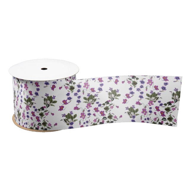 Lazo De Raso Violets Garlands Satin Ribbon 3" (Carrete)