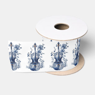 Lazo De Raso Violín de estilo Delft azul y blanco con flores