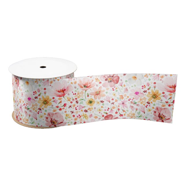 Lazo De Raso Watercolor Blush Pink Wildflower Pattern Elegant  (Carrete)